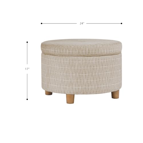 HomePop 24" Large Round Storage Ottoman - Tan Geometric Pattern - color: Tan Geometric Pattern