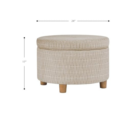 HomePop 24" Large Round Storage Ottoman - Tan Geometric Pattern - color: Tan Geometric Pattern