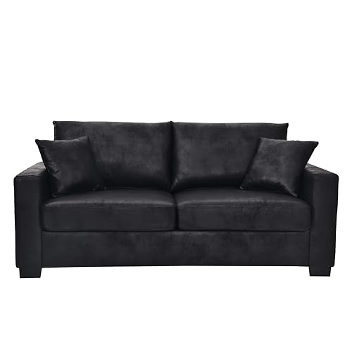 Two-Seater Loveseat with Foil Fabric and Throw Pillows, Compact Design for Apartments and Living Rooms - Black - color: Black