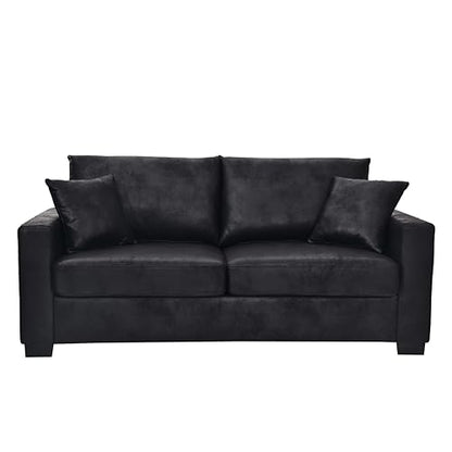 Two-Seater Loveseat with Foil Fabric and Throw Pillows, Compact Design for Apartments and Living Rooms - Black - color: Black