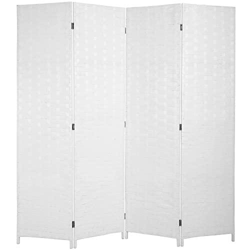 FDW 4-Panel Folding Room Divider | 6ft, White | Light & Portable | Wooden Wall Divider with Hand Woven Mesh | Easy to Move Privacy Screen | For Space Separation, Living Room, Bedroom, Office - color: White, size: 4 Panel