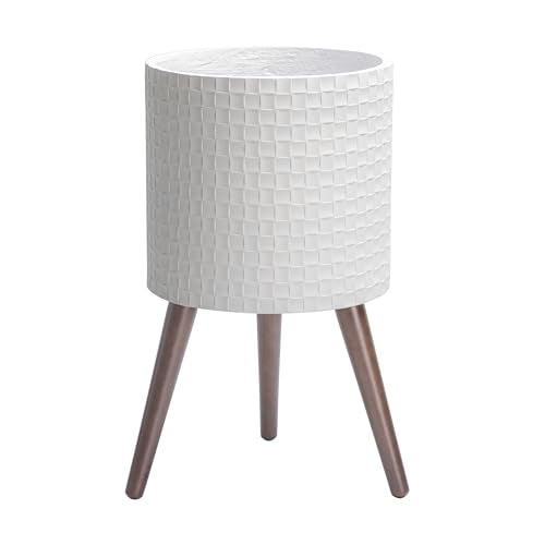 D'vine Dev Planter Pot with Wood Stand, 12 in, Matte White, 88-Z-C-1 | Mid-Century Modern Style, Elevated Plant Display, Drainage Hole and Plug, Functional & Stylish, Modern Indoor Planter - color: Matte White, size: Large