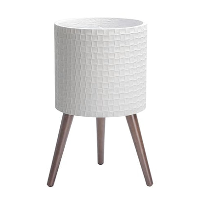 D'vine Dev Planter Pot with Wood Stand, 12 in, Matte White, 88-Z-C-1 | Mid-Century Modern Style, Elevated Plant Display, Drainage Hole and Plug, Functional & Stylish, Modern Indoor Planter - color: Matte White, size: Large