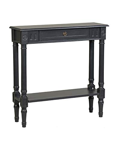 Marisol Black Narrow Console Table for Entryway with Drawer | 31.5-inch slim sofa table with lower shelf, solid wood frame, distressed finish, hallway storage for small spaces - color: Black Distressed