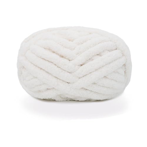 Chunky Knit Chenille Yarn for Hand Knitting Blankets, Super Soft Big Jumbo Blanket Yarn, Cream White - color: Cream White