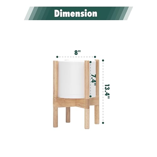 D'vine Dev Plastic Pot with Natural Wood Stand, White, 8 in, 55-C-J-1 | Mid-Century Inspired Design, Elevated Plant Display, Clean Lines, Sturdy Support, Modern Space-Saving Style - color: Matte White Pot + Natural Stand, size: 8 Inch