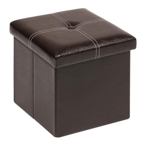 B FSOBEIIALEO Folding Storage Ottoman Cube, Faux Leather Footrest Seat Coffee Table, Brown 11.8"x11.8"x11.8" - color: Brown 11.8"x11.8"x11.8"