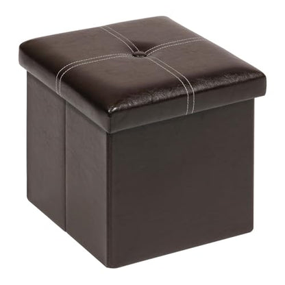 B FSOBEIIALEO Folding Storage Ottoman Cube, Faux Leather Footrest Seat Coffee Table, Brown 11.8"x11.8"x11.8" - color: Brown 11.8"x11.8"x11.8"