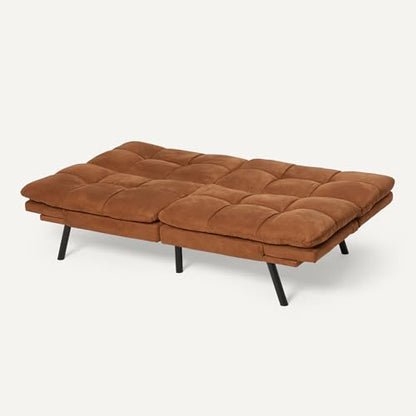Amazon Basics Convertible Loveseat Sofa Bed with Memory Foam, Adjustable Positions, Linen Fabric, Modern Sleeper for Small Living Room, Office, Apartment, Brown - color: Brown