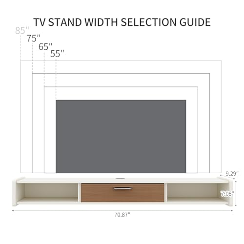 70'' Floating TV Stand, Wall Mounted TV Console, White | Floating TV Cabinet, Under TV Shelf for Bedroom Living Room - color: White, size: 70 IN
