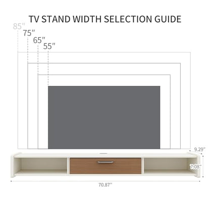 70'' Floating TV Stand, Wall Mounted TV Console, White | Floating TV Cabinet, Under TV Shelf for Bedroom Living Room - color: White, size: 70 IN