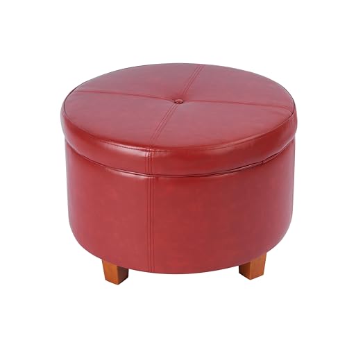 HomePop Round Leatherette Storage Ottoman with Lid, Cinnamon Red Large - color: Cinnamon Red