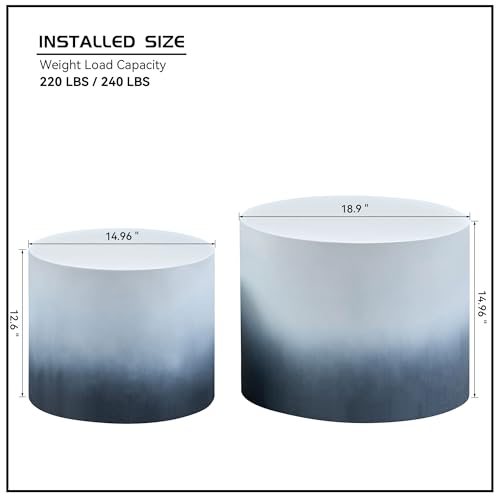 Round Coffee Table Set of 2, Modern Circle Nesting Coffee Table Double Wood End/Side Table for Living Room Small Spaces, Minimalist Abstract Mist Gradient - Black to White,18.9" & 14.96" - color: 18.9" & 14.96"-black to White