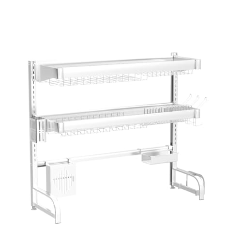 3 Tier Extra Large Stainless Steel Over The Sink Dish Drying Rack | Rust Proof Metal, Expandable Kitchen Sink Drainer, Counter Space Saving, Heavy Duty, Modern Silver, Multifunctional Storage - color: Silver, size: Over Sink 3 Tier
