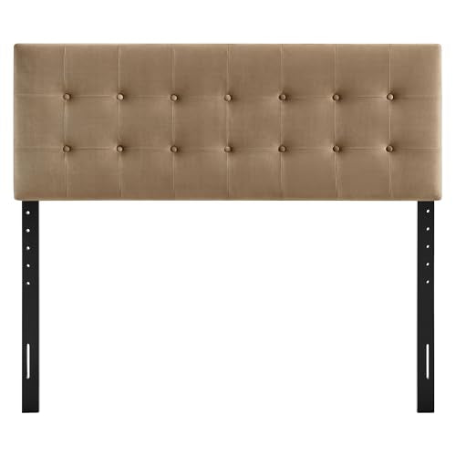 Modway Emily Full Size Performance Velvet Headboard in Taupe - Stain-Resistant Velvet Upholstery with Button Tufting and 7 Adjustable Height Positions - color: Taupe, size: Full
