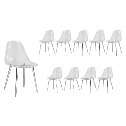 Baysitone Clear Dining Chairs Set of 10, Modern Kitchen Chairs with Transparent Seat, Acrylic Accent Side Chairs with Metal Legs for Dining Room, Kitchen, Living Room with Silver - color: Silver, size: Set of 10