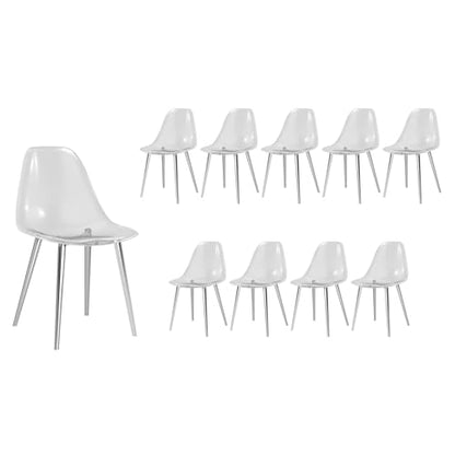 Baysitone Clear Dining Chairs Set of 10, Modern Kitchen Chairs with Transparent Seat, Acrylic Accent Side Chairs with Metal Legs for Dining Room, Kitchen, Living Room with Silver - color: Silver, size: Set of 10