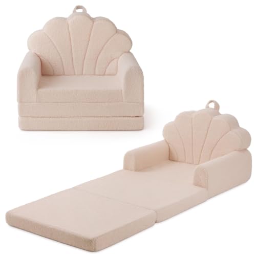 Blissful Diary Kids Couch, 2-in-1 Soft Kids Sofa, Kids Sofa Chair, Comfy Kids Furniture for Playroom, Reading & Play, Shell Beige - color: Shell Beige