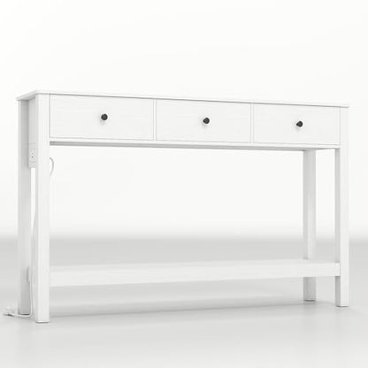 Gizoon Console Table with Outlets, | Modern Accent Sofa Table with 3 Drawers, Open Shelf for Living Room, Front Hall, Entrance Hall, Study Room, White - color: White, size: 51"W with Outlets