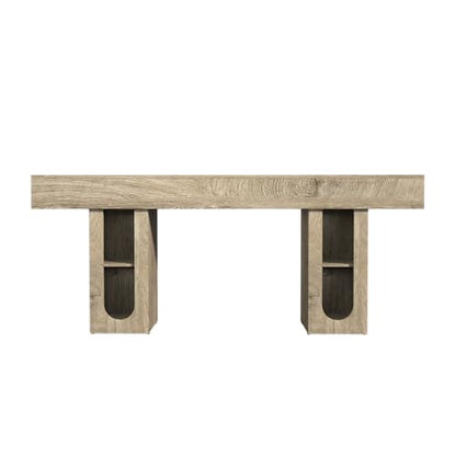 Console Table, Entryway Table, Sofa Table with Outlet, 63 Inch High Density MDF Hallway Table, 5.9 Inch Thick Tabletop, Storage Shelves for Living Room Behind Couch - color: Natural