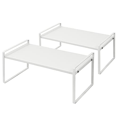 Nxconsu Stackable Cabinet Shelf Organizer 2 Pack, Standard White | Heavy-Duty 3mm Steel Stackable 2-Tier Shelf, Holds 50 lb, for Kitchen Cabinet Pantry Cupboard Counter Bathroom Under Sink - color: White, size: Standard - 8.3"D x 7.3"H