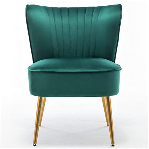 Container Furniture Direct Modern Velvet Accent Chair for Living Room, Bedroom, or Entryway, Stylish and Comfortable Armless Design with Metal Legs, Green - color: Green