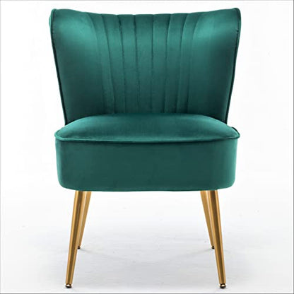 Container Furniture Direct Modern Velvet Accent Chair for Living Room, Bedroom, or Entryway, Stylish and Comfortable Armless Design with Metal Legs, Green - color: Green
