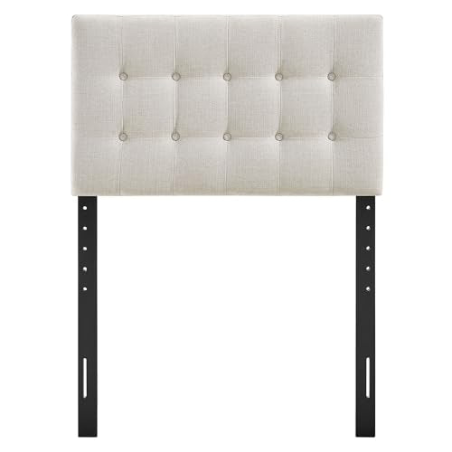 Modway Emily Twin Size Fabric Headboard in Linen - Linen-Like Upholstery with Button Tufting and 7 Adjustable Height Positions - color: Linen, size: Twin