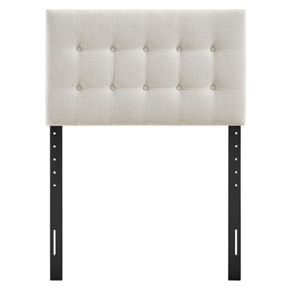 Modway Emily Twin Size Fabric Headboard in Linen - Linen-Like Upholstery with Button Tufting and 7 Adjustable Height Positions - color: Linen, size: Twin