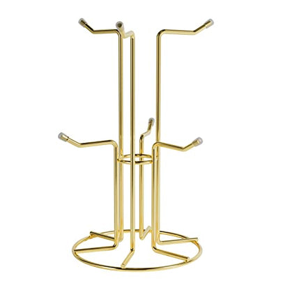 HULISEN Mug Tree for Large Cups, 6 Hook Countertop Coffee Mug Holder, Gold | Cup Rack for Counter, Stable Wide Base, Metal Stand for Kitchen Coffee Bar Display, Space-Saving, No Assembly Required - color: Gold