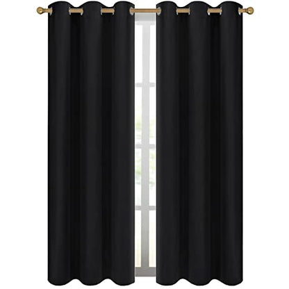 Diraysid Black Grommet Blackout Curtains for Bedroom Thermal Insulated Room Darkening Curtains Drapes, 42 x 95 inch, 2 Panels - color: Black, size: 42"W x 95"L (Pack of 2)