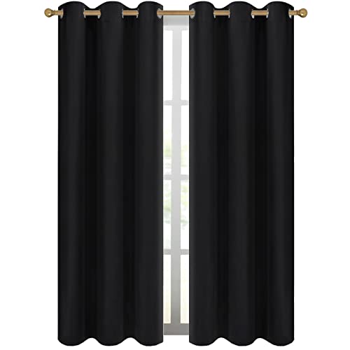Diraysid Black Grommet Blackout Curtains for Bedroom Thermal Insulated Room Darkening Curtains Drapes, 42 x 95 inch, 2 Panels - color: Black, size: 42"W x 95"L (Pack of 2)