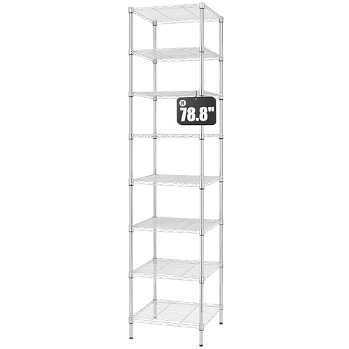 Finnhomy Heavy Duty 8 Tier Wire Shelving, 18x18x78.8 inches 8 Shelves Storage Rack with Thicken Steel Tube, Pantry Shelves for Storage, Adjustable Metal Shelving Unit, NSF Certified, Chrome - size: 78.8"H-Chrome