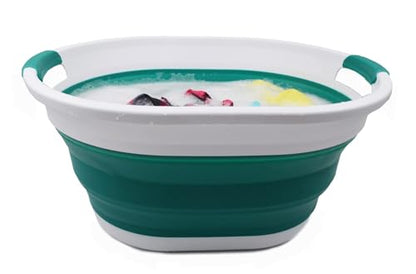 SAMMART 32L (8.4 gallon) Collapsible Plastic Laundry Basket - Foldable Pop Up Storage Container/Organizer - Portable Washing Tub - Space Saving Hamper, Water Capacity: 24L (2, Black+Dark Green) - color: Black+Dark Green