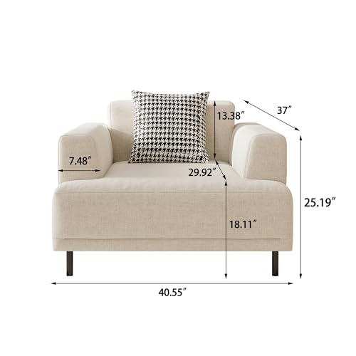 Modern Fabric Accent Chair, Mid-Century Single Cloud Armchair | Wide Armrest 1-Seater Deep Seat Sofa with Low Back,Metal Legs,Upholstered Cushion for Reading, Ideal for Living Room,Bedroom - size: 40.55inch-Armchair