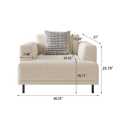 Modern Fabric Accent Chair, Mid-Century Single Cloud Armchair | Wide Armrest 1-Seater Deep Seat Sofa with Low Back,Metal Legs,Upholstered Cushion for Reading, Ideal for Living Room,Bedroom - size: 40.55inch-Armchair