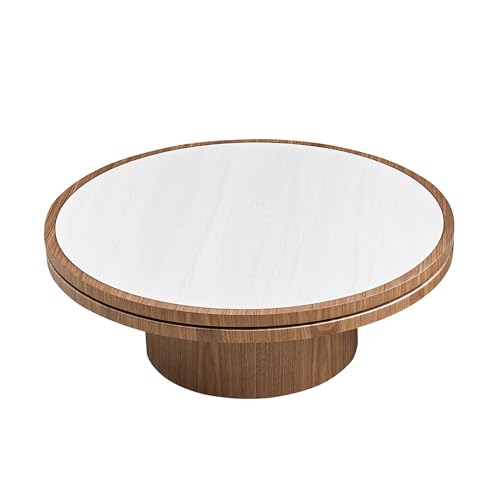 35.43 Round Coffee Table with Sintered Stone Tabletop & Sturdy Base, Modern MDF Circle Center Table Double Layer Tabletop Tea Table for Living Room, Easy Assembly - Walnut - color: 35.43" Coffee Table With Sintered Tabletop,walnut