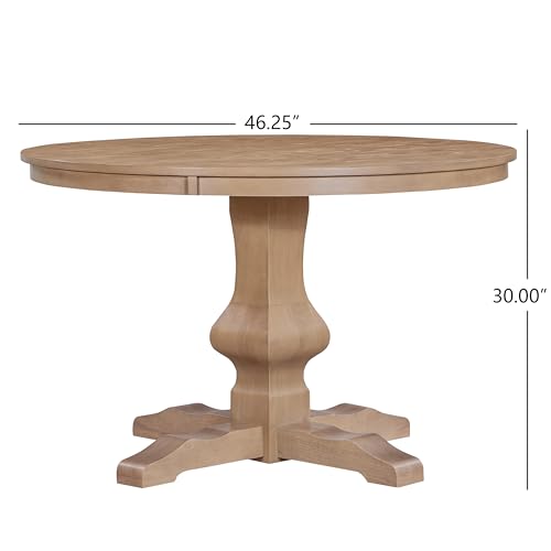 Christopher Knight Home Mundo Round Dining Table for 4, Rustic Wooden Kitchen Table with Pedestal Base, Circle Farmhouse Dinner Furniture for Dining Room, Kitchen, Living Room, Light Natural