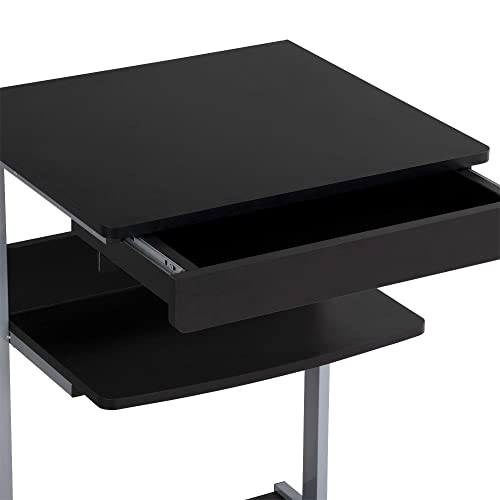 Yaheetech Small Rolling Computer Desk with Power Outlet, Laptop Cart, Black | A Small Rolling Desk with a Power Outlet, 2 USB Ports, a Drawer, and a Shelf Fits a Laptop and Printer into Tight Spaces.