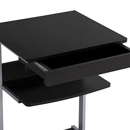 Yaheetech Small Rolling Computer Desk with Power Outlet, Laptop Cart, Black | A Small Rolling Desk with a Power Outlet, 2 USB Ports, a Drawer, and a Shelf Fits a Laptop and Printer into Tight Spaces.