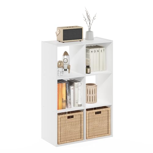 Furinno PELLI Book Shelf, 6-Cube Bookshelf with Open & Closed Back Cubes, 3 x 2 Storage Organizer Cabinet, 11.6 x 24.2 x 35.9, for Living Room, Bedroom, Home Office, White - color: White, size: 6-Cube, vertical