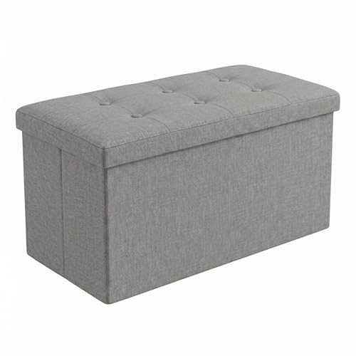 HOME DESIGN Florence 30" Upholstered Folding Storage Ottoman Bench, Tufted Top, Space-Saving Storage, Gray Linen Fabric - color: Gray Linen