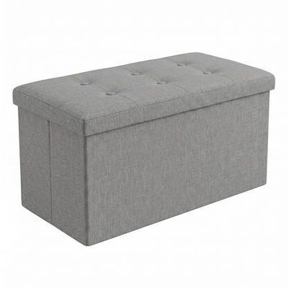 HOME DESIGN Florence 30" Upholstered Folding Storage Ottoman Bench, Tufted Top, Space-Saving Storage, Gray Linen Fabric - color: Gray Linen