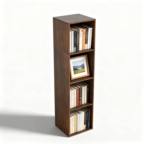 4Cube Storage Organizer, 4 Tier Cube Low Bookcase Freestanding Storage Display Organizer, Three-Cubes Open Shelf Bookshelf for Home Office (Dark Brown,Black Walnut, 4-Cube) - color: Dark Brown,black Walnut, size: 4-Cube
