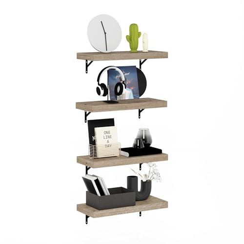 Furinno Tanna Floating Shelves for Wall Set of 4, 22-Inch Wall Shelf, Triple Thick Floating Mounted Shelf, for Bathroom, Home Office, Living Room, Natural - color: Natural