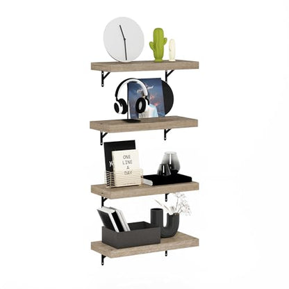 Furinno Tanna Floating Shelves for Wall Set of 4, 22-Inch Wall Shelf, Triple Thick Floating Mounted Shelf, for Bathroom, Home Office, Living Room, Natural - color: Natural