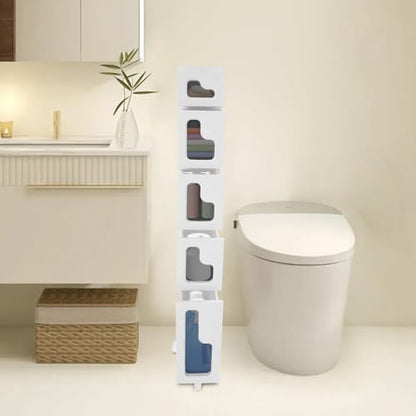 5 Tiers Slim Bathroom Storage Cabinet, 15.7" L X 6.3" W X 46.5" H Slim Rolling Cart, 66.14 Lbs Load-Bearing Capacity Narrow Storage Cabinet for Living Room, Kitchen, Bathroom, Office - size: 15.7" L X 6.3" W X 46.5" H