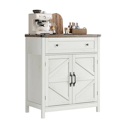 ChooChoo 30" W Coffee Bar Cabinet, Kitchen Storage Cabinet with Drawer | Small Buffet Cabinet, Farmhouse Sideboard Buffet, Adjustable Shelf, Rustic White - color: Rustic White