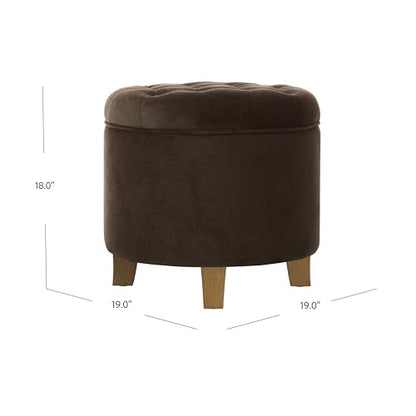 HomePop 19" Velvet Button Tufted Round Storage Ottoman - Brown Velvet - color: Brown Velvet