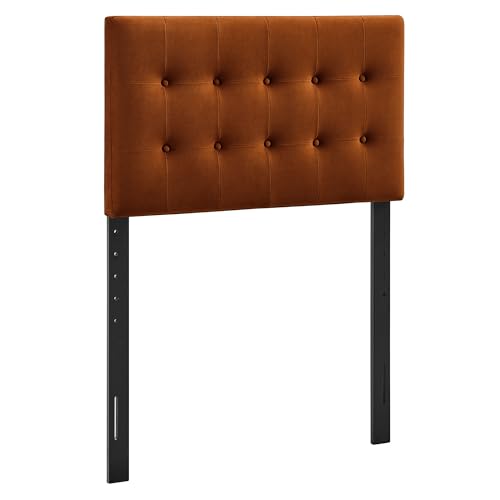 Modway Emily Twin Size Performance Velvet Headboard in Rust - Stain-Resistant Velvet Upholstery with Button Tufting and 7 Adjustable Height Positions - color: Rust, size: Twin